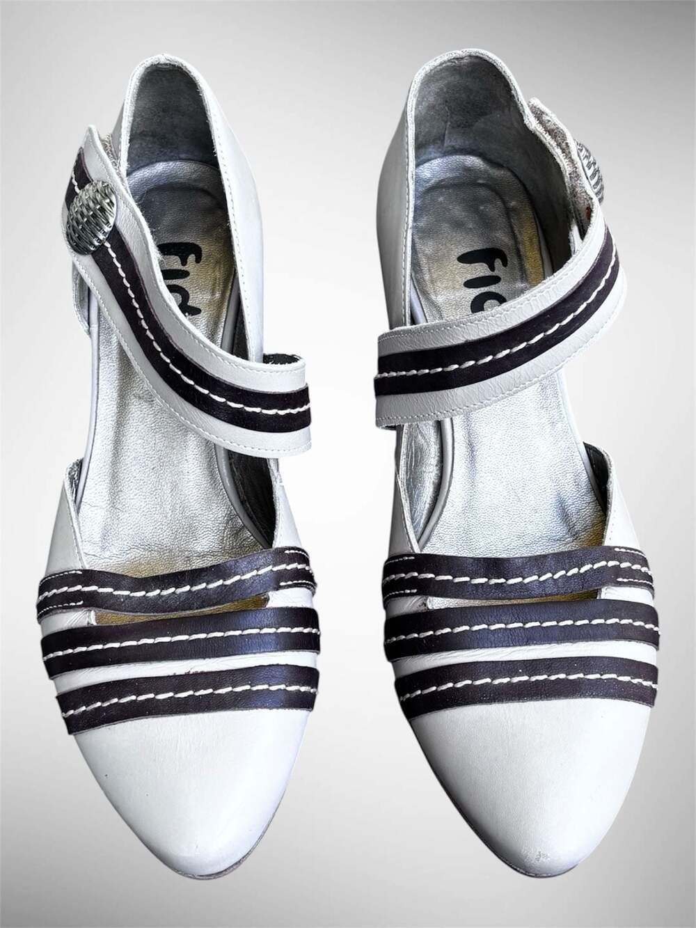 Fidji Two-Tone White and Brown Leather Strappy Mary Jane Heels